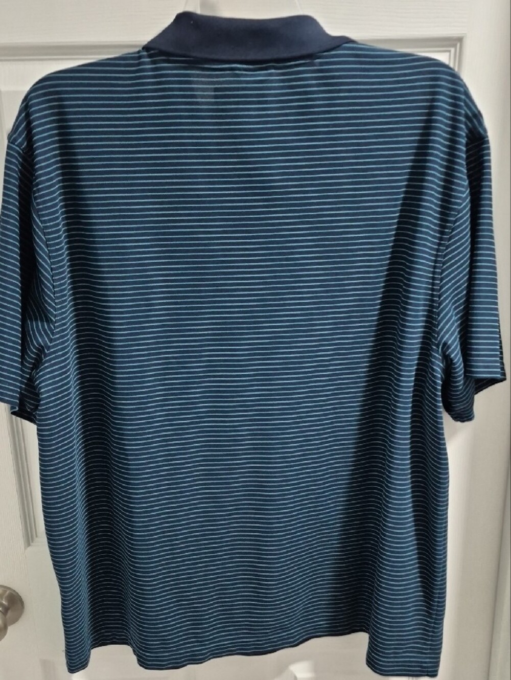 Wrangler Men's Teal and Navy Striped Polo - Picture 3 of 4